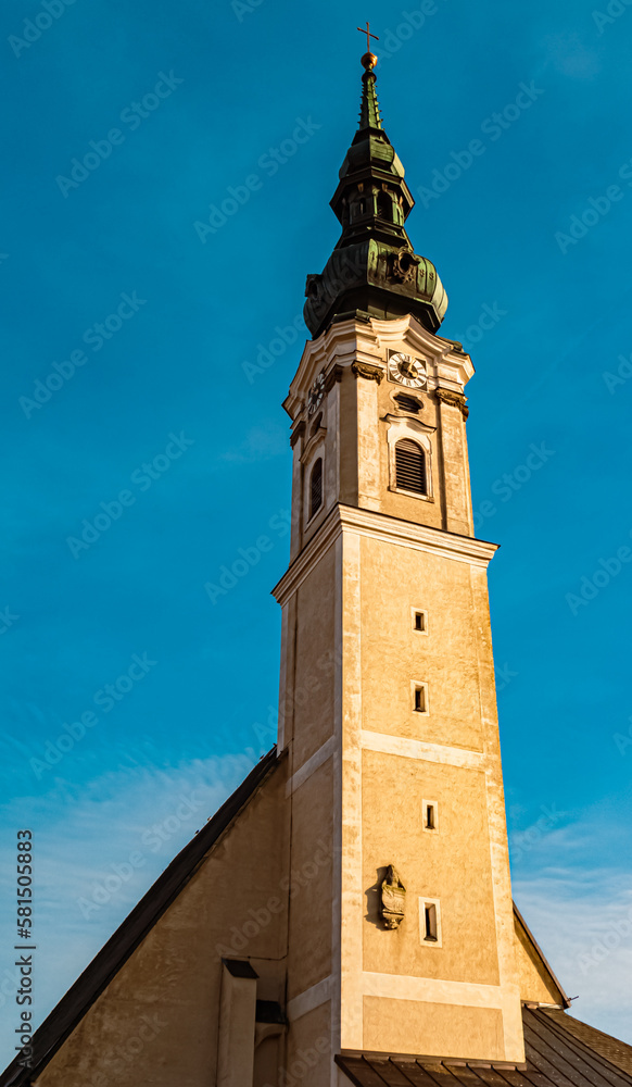 Church with blue sky at Obernberg am Inn, Upper Austria, Austria
