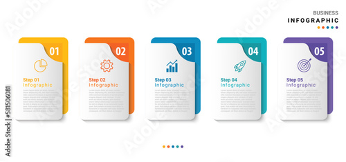 Vector infographic design template with 5 options or steps squre shape.Can be used for workflow layout, diagram, banner, webdesign. Vector illustration on white background.