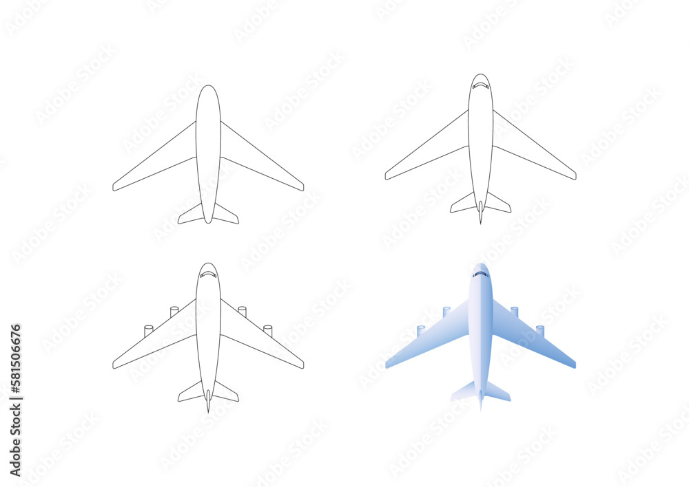 Drawing Airplane Step By Step Vector Icon. Vector Drawing Plane Drawing Airplane Step By Step Vector Icon. Vector Drawing Plane