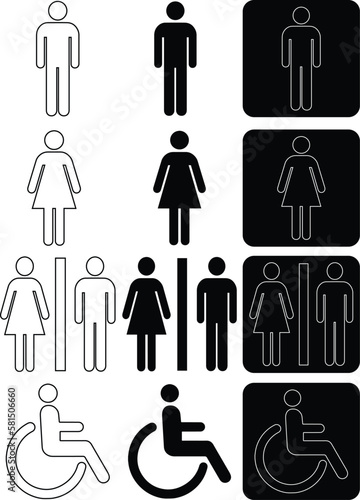 Public Restroom Icons: Men's and Women's Toilet Illustrations