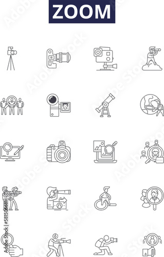 Zoom line vector icons and signs. Meeting, Conference, Video, Chat, Connect, App, Webinar, Online outline vector illustration set