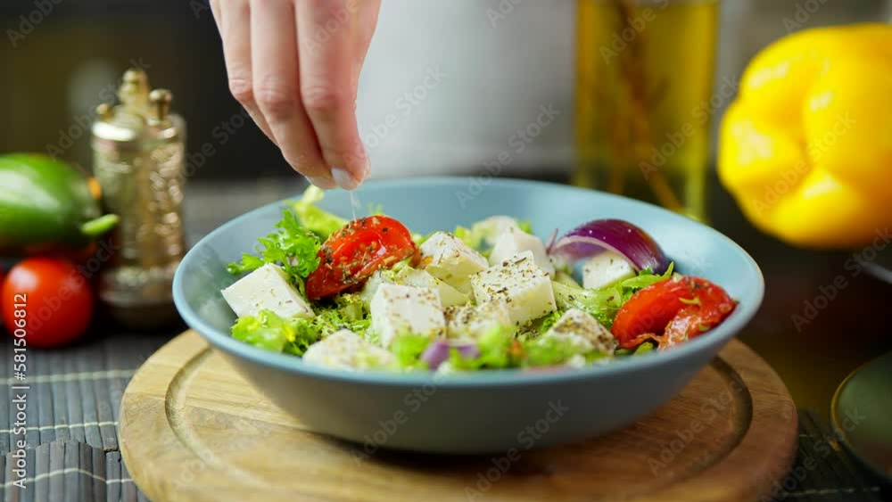 Mix fresh vegetable salad in glass bowl Mix fresh vegetable salad in glass bowl