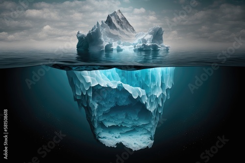 Iceberg. Subconsciousness symbolism. Global Warming Concept. Tip of the iceberg. Generative ai. 