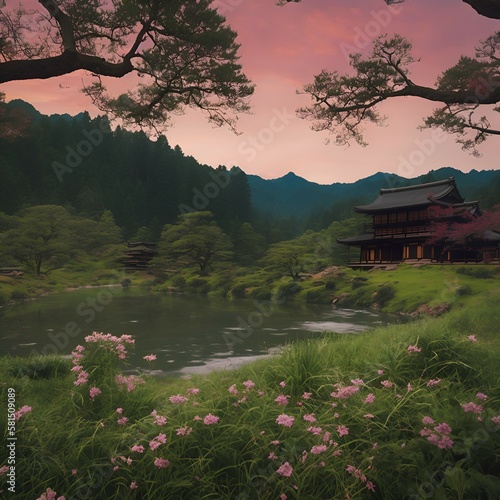 japanese garden with lake