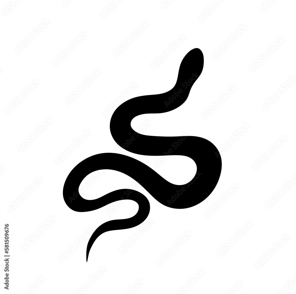 Fototapeta premium Vector isolated one single crawling snake top view bottom view colorless black and white outline silhouette shadow shape