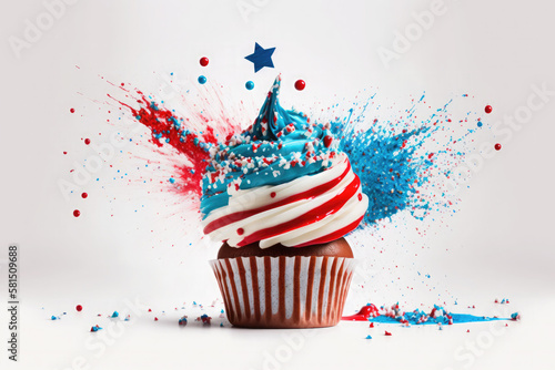 Independence Day cupcake for 4th July celebration. AI generative