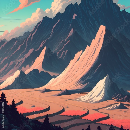 Beautiful fields and mountains 