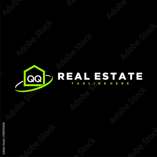 QQ initial letter real estate logo design with home shape vector image