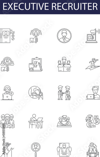 Executive recruiter line vector icons and signs. Recruiter, Headhunter, Talent, Acquisition, Staffing, Sourcing, Employment,Headhunting outline vector illustration set