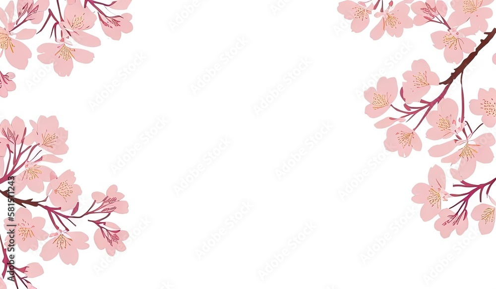 Japanese Flower Sakura - Pink Cherry Blossom with White Background Japanese Flower Sakura - Pink Cherry Blossom with White Background