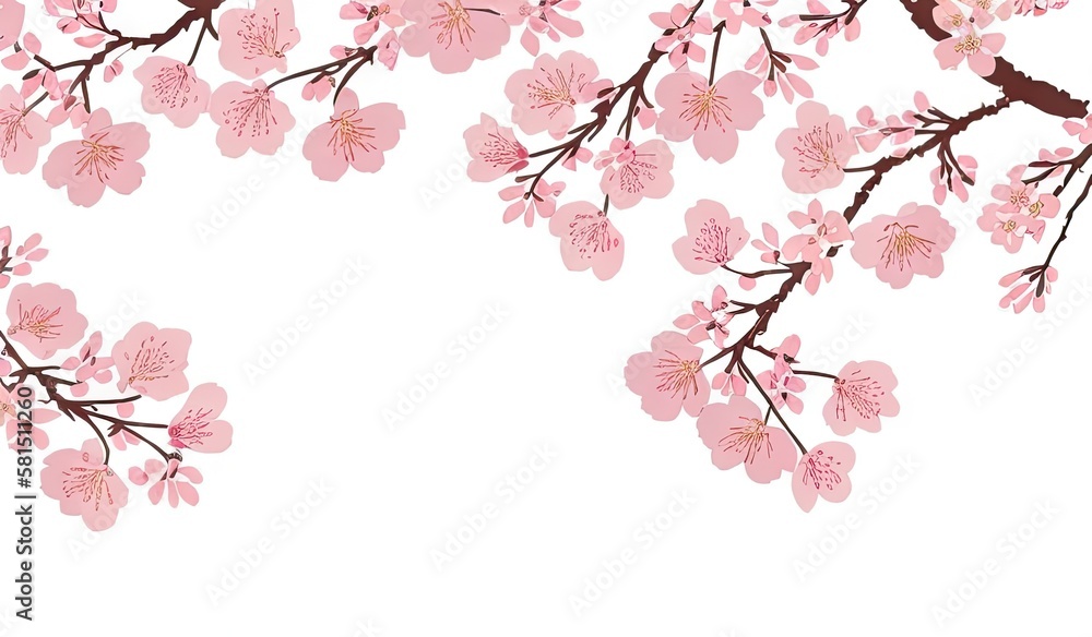 Fototapeta premium Japanese Flower Sakura - Pink Cherry Blossom with White Background
