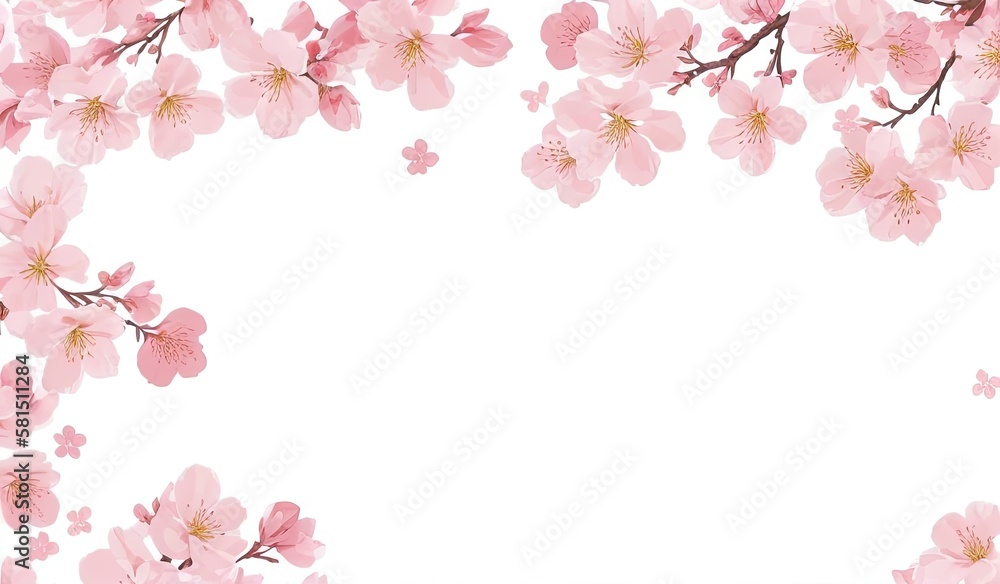 Japanese Flower Sakura - Pink Cherry Blossom with White Background