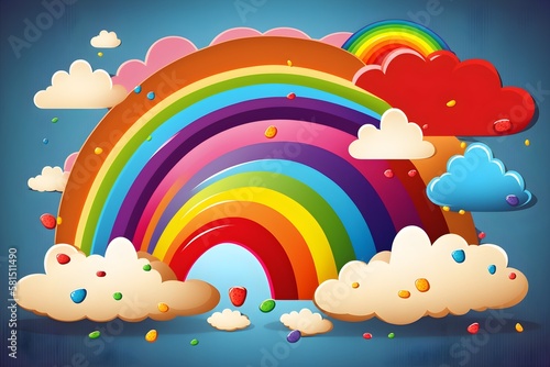 Simple cartoon illustration of rainbow colorful background, AI generated