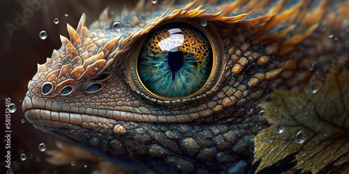 Close-up of a dragon s eye. With fine details. Looks like a fantasy monster. AI generated illustration.