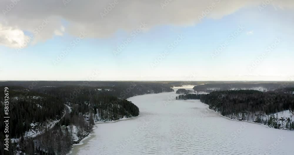 Flight over the frozen lake in Finland Flight over the frozen lake in Finland