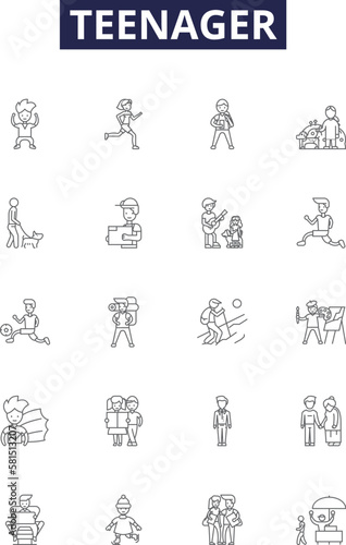 Teenager line vector icons and signs. Adolescent, Teen, Teenager, Freshman, Sophomore, Junior, Senior, Student outline vector illustration set