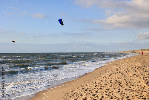 Kiteboarder at the Dutch North Sea coast.  Wassenaar, Netherlands. 
