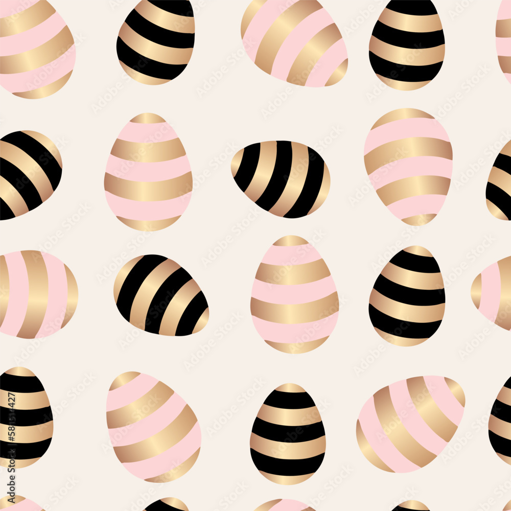 Easter seamless pattern with icons of painted eggs. Egg hunt vector illustrations, Christianity traditional celebration wallpaper.