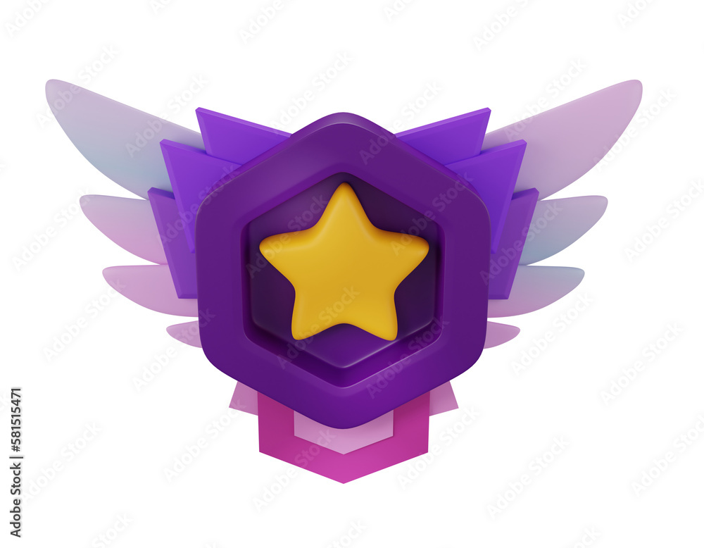 3D game badge fantasy icon, ranking medal shield, mobile app UI level ...