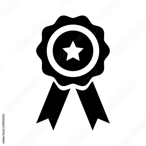 Black medal with star icon isolated on white background. Vector Illustration.
