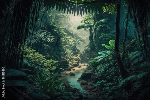 Southeast Asia's deep tropical jungles in August. Generative AI