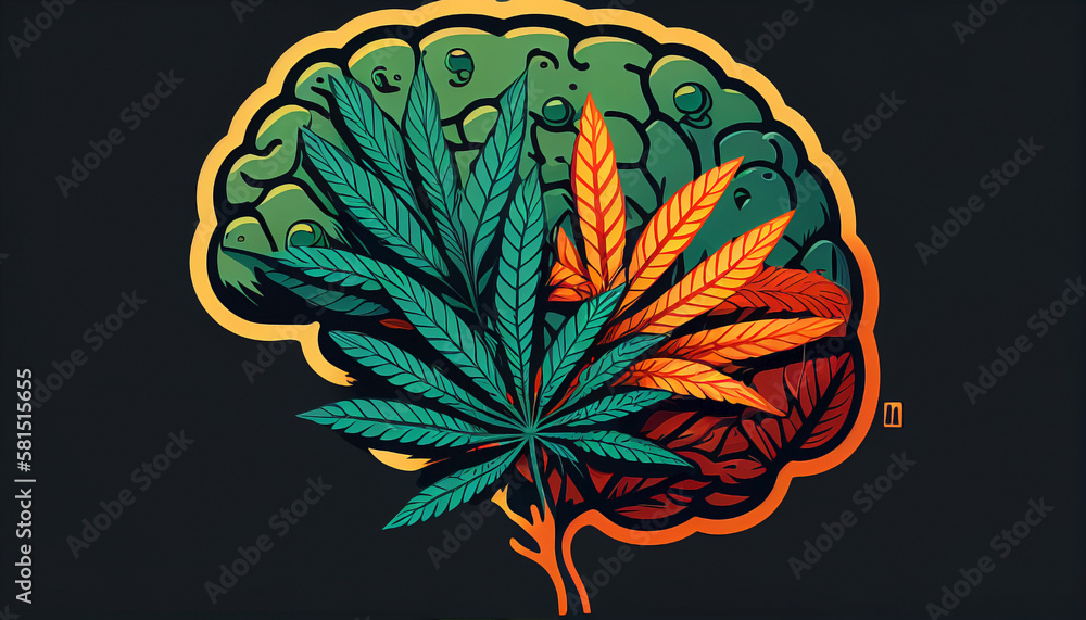 Marijuana and brain. World cannabis day. Ai generated. - obrazy, fototapety, plakaty 