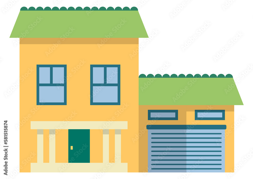 Apartment with garage facade. House front. Suburban building Apartment with garage facade. House front. Suburban building