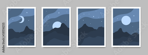 Starry night mountain landscape posters.