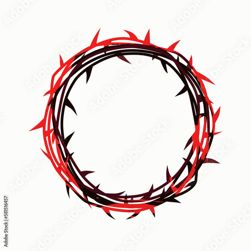 Crown of thorns creative icon. Christian religious symbol. Good Friday, Easter Sunday logo. Isolated silhouette. Flat design. Thorn wreath with drops of blood.