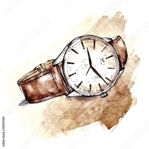 Watercolor Fashionable men's wrist watch Father's day Fashion accessory illustration in trendy Isolated on white background