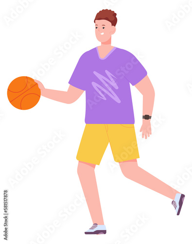 Man playing basketball. Sport player hold ball