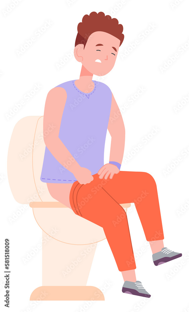Child diarrhea. Boy sit in toilet with stomach ache Child diarrhea. Boy sit in toilet with stomach ache