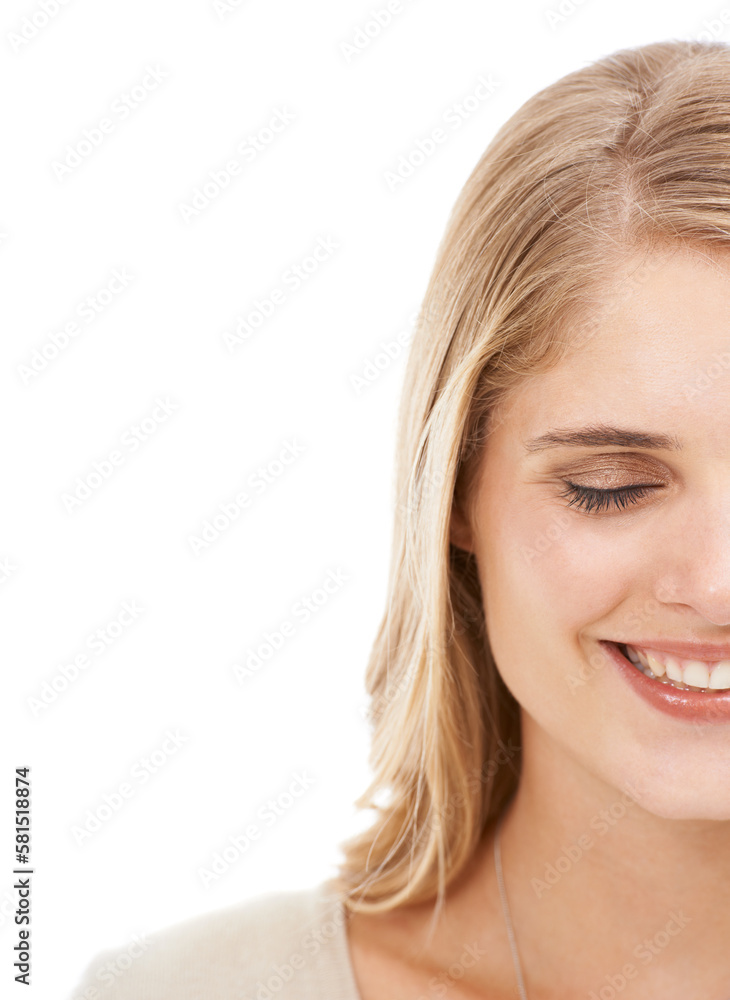 Relaxed laughter. Cropped studio shot of a smiling young blonde woman isolated on white. Relaxed laughter. Cropped studio shot of a smiling young blonde woman isolated on white.