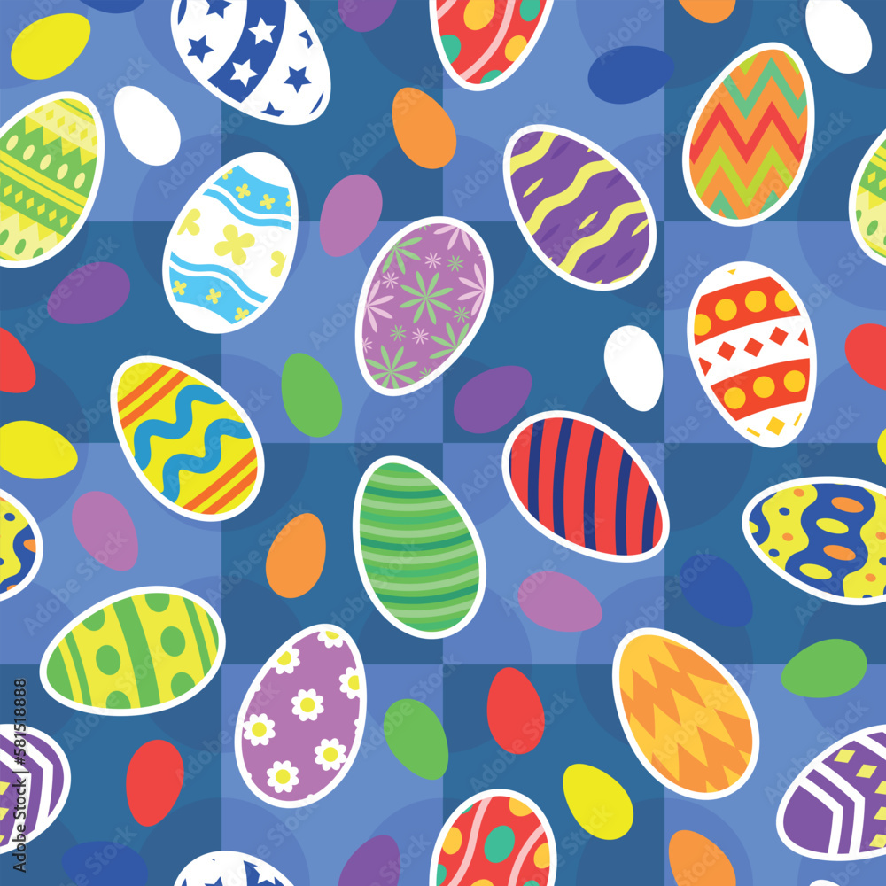 Fun Pattern of Colorful Easter Eggs in Checkered Background Fun Pattern of Colorful Easter Eggs in Checkered Background