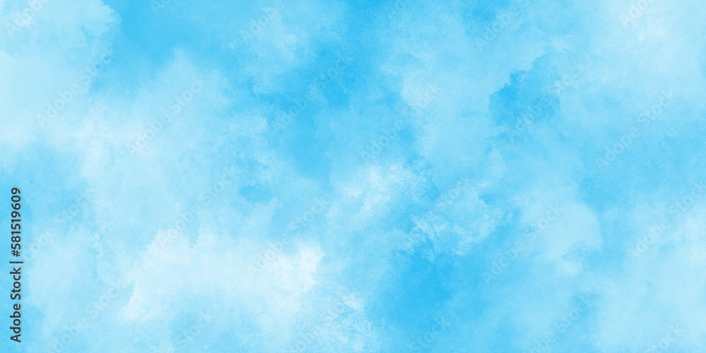 Abstract Watercolor shades blurry and defocused Cloudy Blue Sky Background, blurred and grainy Blue powder explosion on white background, Classic hand painted Blue watercolor background for design.	