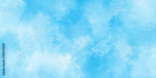 Abstract Watercolor shades blurry and defocused Cloudy Blue Sky Background, blurred and grainy Blue powder explosion on white background, Classic hand painted Blue watercolor background for design. 