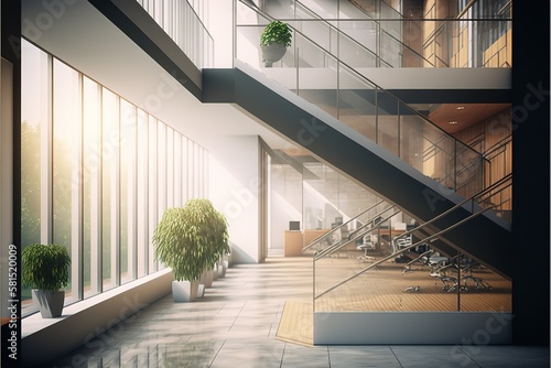 Modern office building interior. 3d rendering concept, AI genertaed