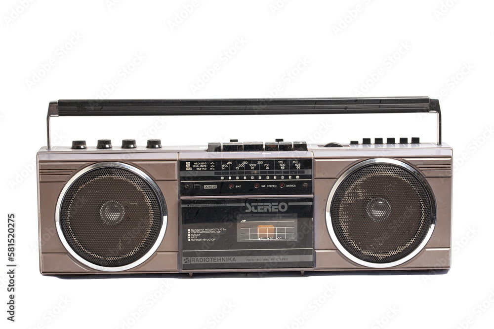 Moscow, Russia, 14 March 2023: Retro portable stereo radio cassette  recorder Riga 310 (the inscription is in Russian) Stock Photo | Adobe Stock