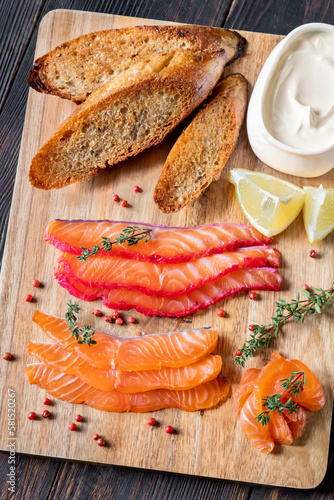 Salmon gravlax with sour cream photo