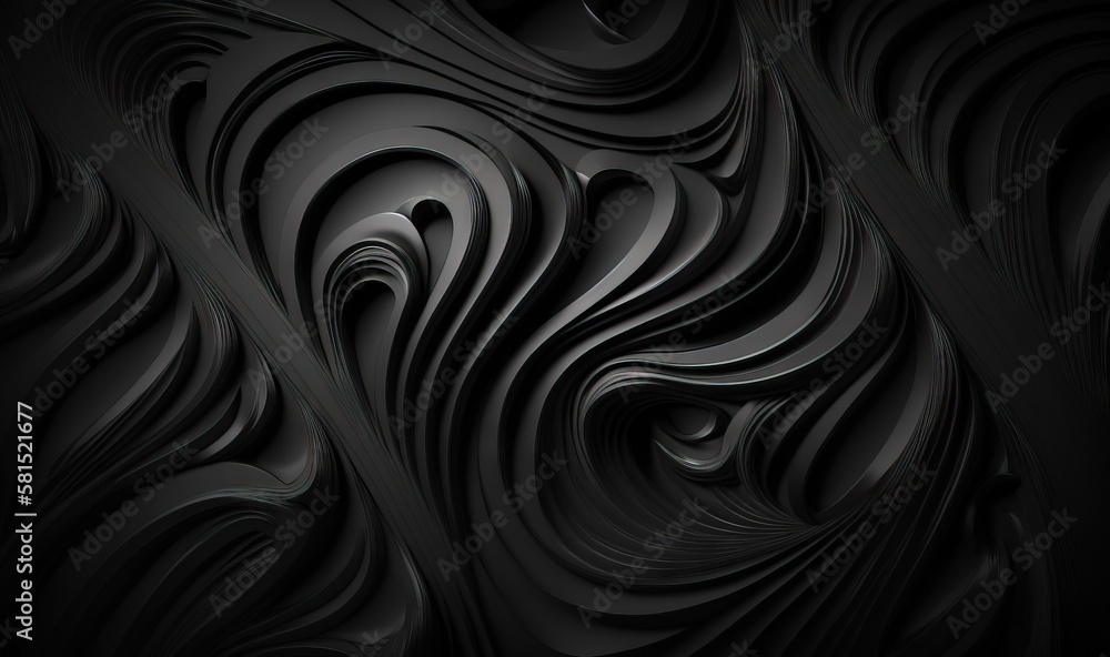 an abstract black background with wavy lines and curves in the center of the image, with a black background with a black background and a white background. generative ai an abstract black background with wavy lines and curves in the center of the image, with a black background with a black background and a white background. generative ai