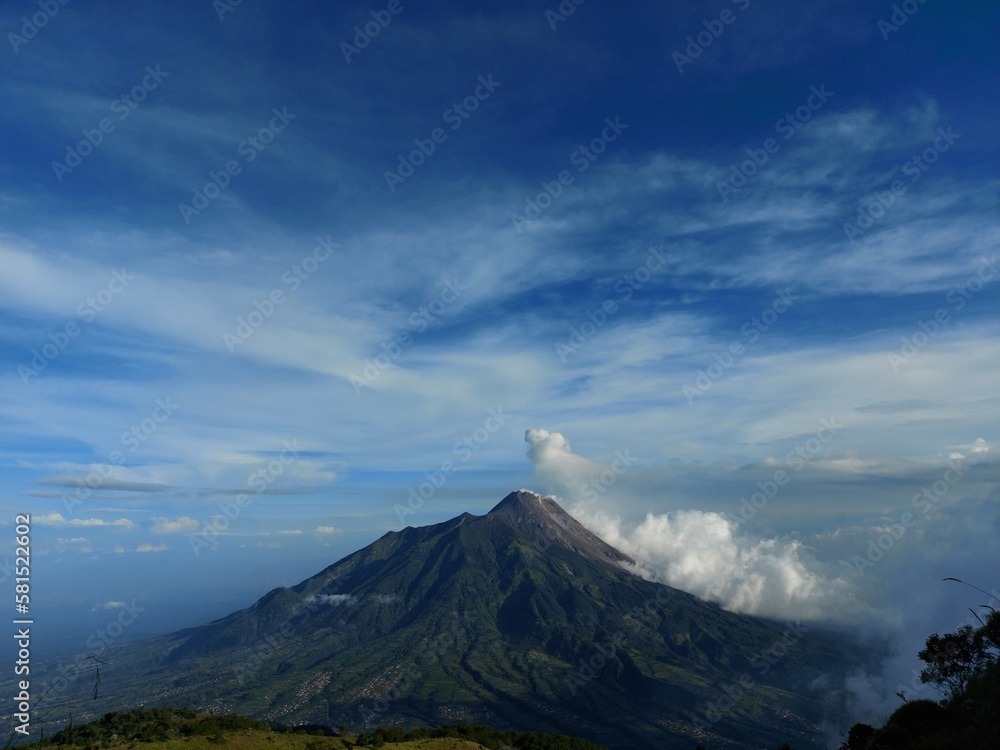 View of Merapi mountain From Merbabu mountain in Central Java, Indonesia.