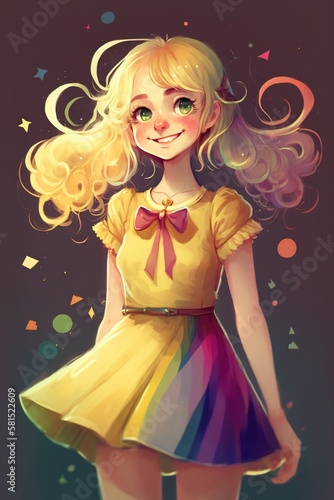 A Delightful Digital Art Character with Yellow Hair and a Playful Smile _Generative AI