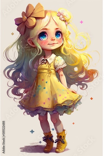 A Delightful Digital Art Character with Yellow Hair and a Playful Smile _Generative AI