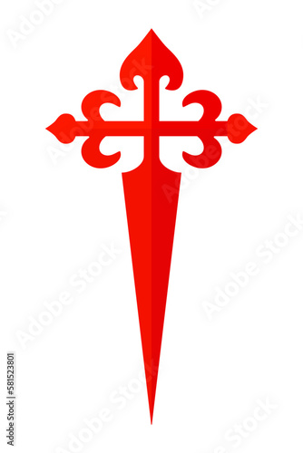 Camino de Santiago Red Cross Symbol icon. Cross of Saint James. Vector illustration