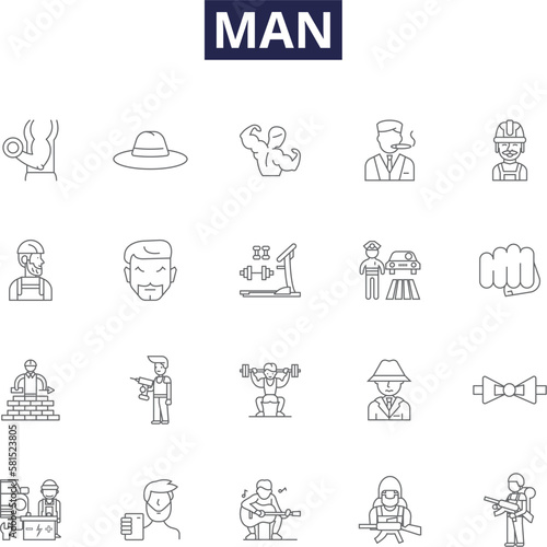 Man line vector icons and signs. Human, Gentleman, Person, Being, Patriarch, Bachelor, Hominid, Adult outline vector illustration set