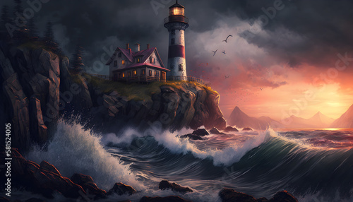 lighthouse on the coast Generative AI
