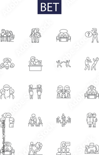 Bet line vector icons and signs. Risk, Wager, Ante, Stake, Lay, Punt, Play, Ford outline vector illustration set