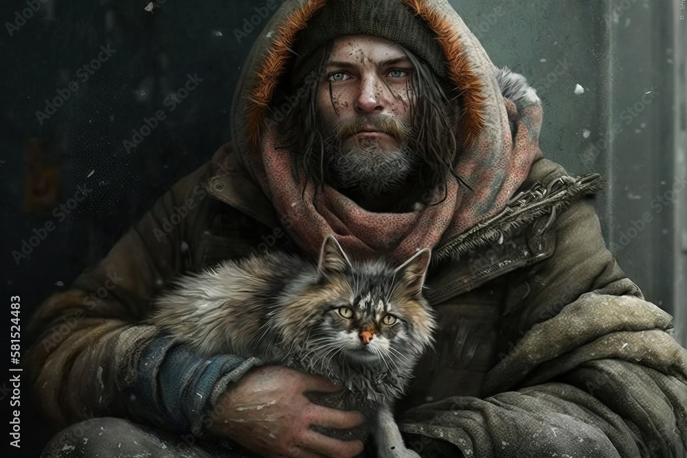 Homeless person with cat