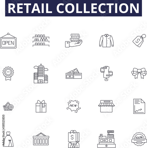 Retail collection line vector icons and signs. Collection, Shopping, Merchandise, Goods, Outlet, Store, Bazaar, Inventory outline vector illustration set