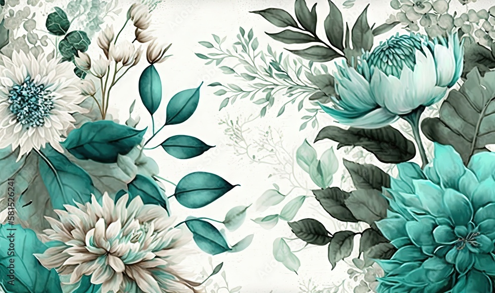 Teal Metallic Bold Flowers and Leaves Floral Wallpaper R7576  Walls  Republic US